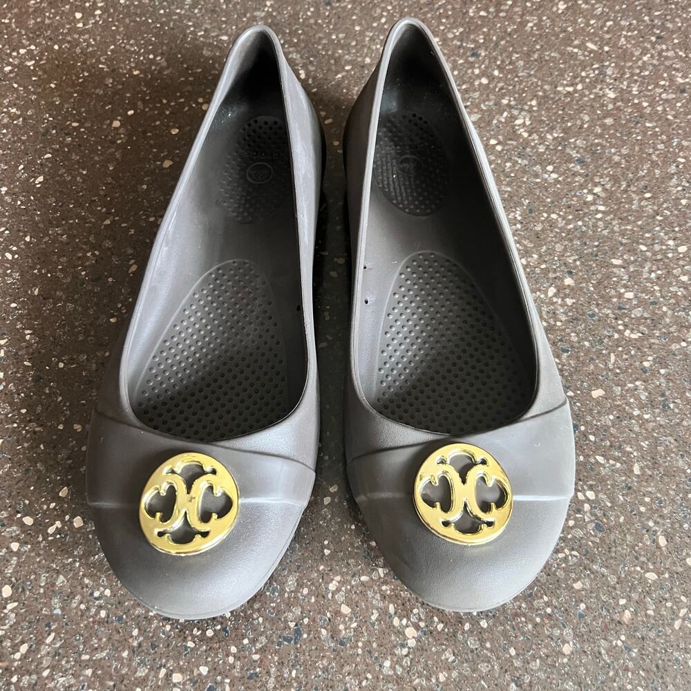 Crocs Gianna Brown Gold Disc Slip on Ballet Flat Shoes Womens Size 10